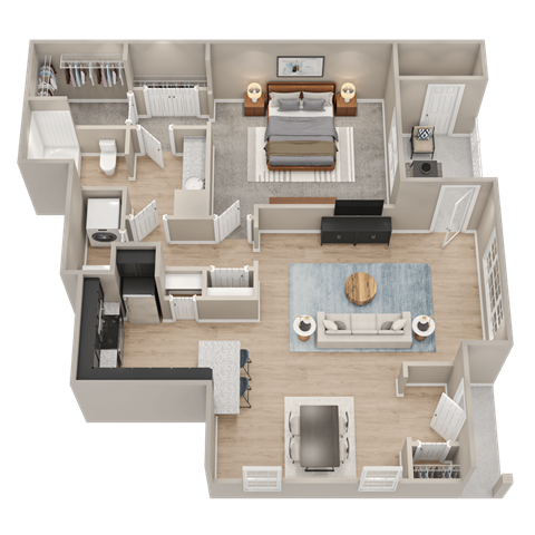 Floor plan for 1 bed, 1 bath, 975 sqft